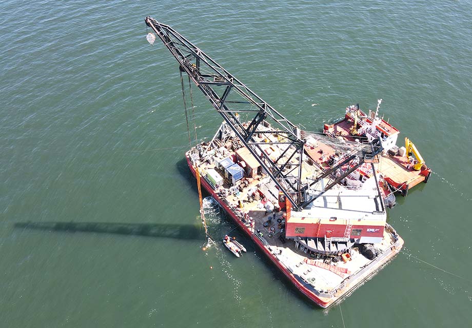 Drone footage of recovery vessels while raising the wreck of fishing vessel Nicola Faith