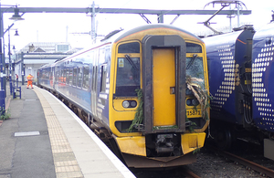 Damaged train at Stirling station after the accident