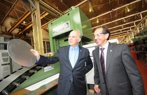 The Secretary of State, Dr Vince Cable views a Group Rhodes press line bound for Asia