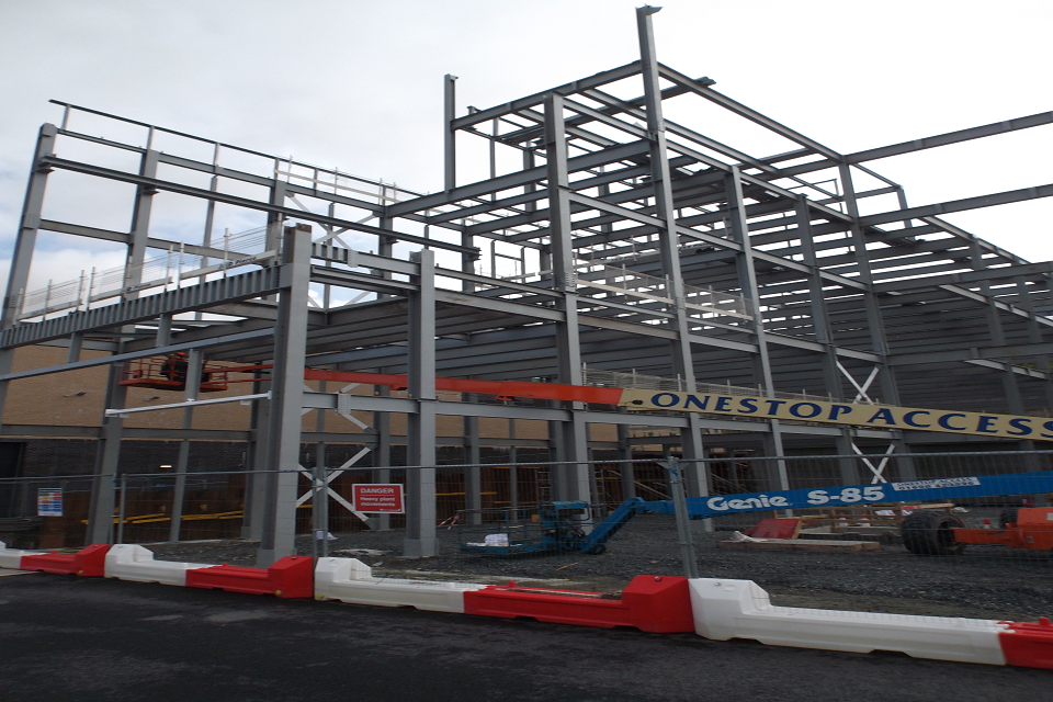 The new building is starting to take shape as steel frames were put into place.