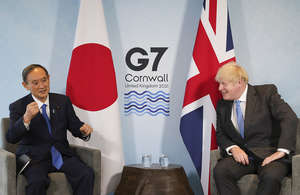 Prime Minister Boris Johnson holds a bilateral meeting with Japan’s Prime Minister Yoshihide Suga as he chairs the G7 Leaders Summit in Carbis Bay, Cornwall.