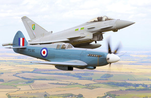 A Spitfire from the Royal Air Force Battle of Britain Memorial Flight is pictured with a 3 Squadron RAF Typhoon aircraft in formation over Lincolnshire (library image) [Picture: Sergeant Pete Mobbs RAF, Crown copyright]