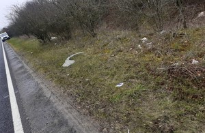 Litter strewn alongside the verges of the A303 in Wiltshire