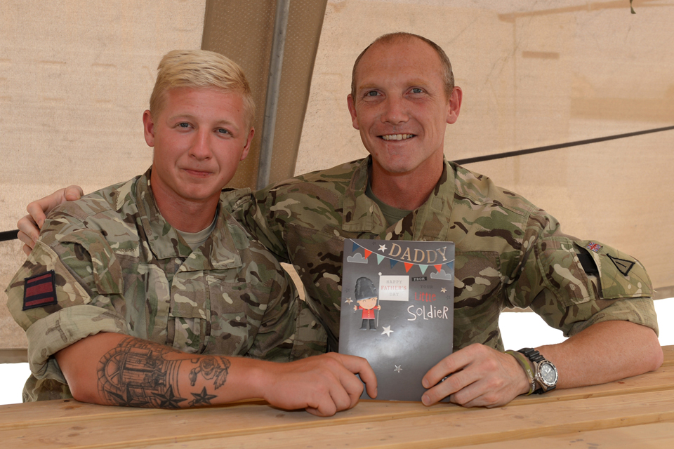 Sapper Robert Marsden gives his dad a card