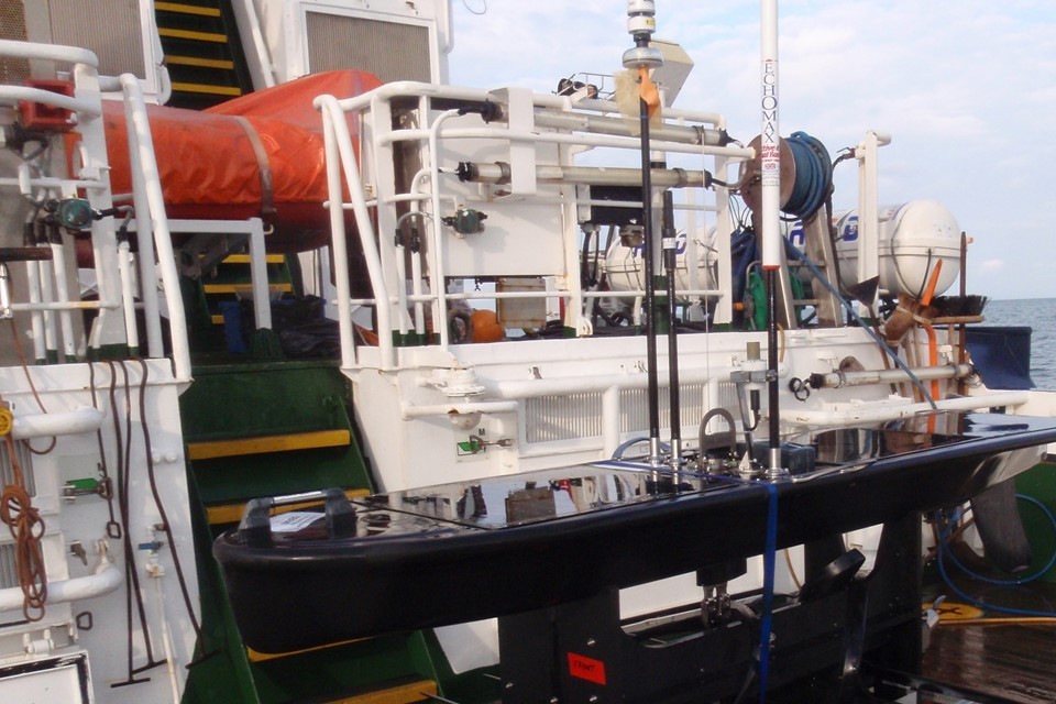 Marine monitoring equipment on the deck of a boat.