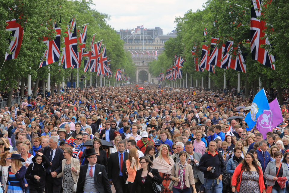 Crowds of well-wishers gathered in front of Buckingham Palace
