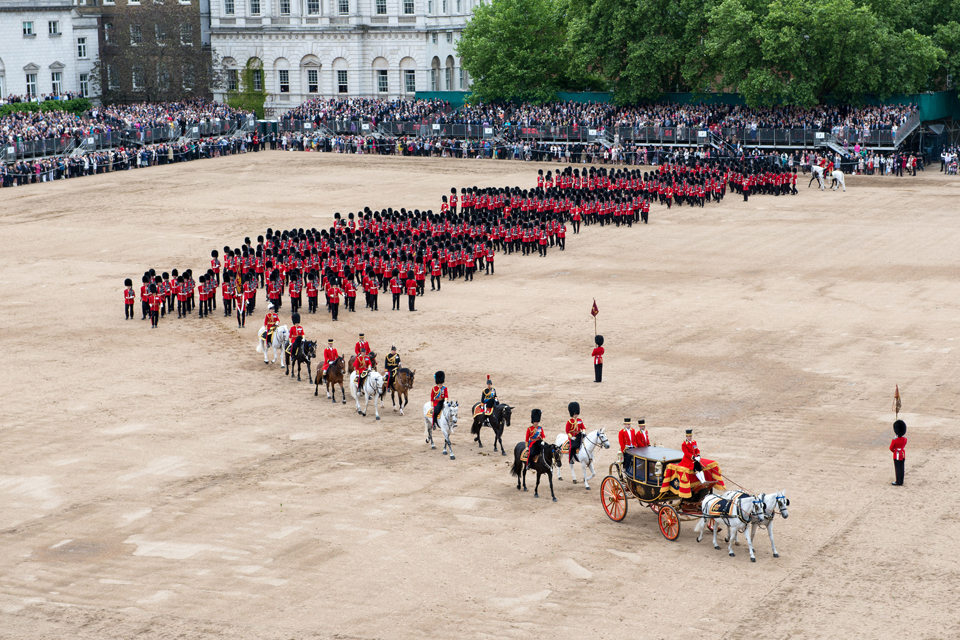 Her Majesty's coach is drawn from Horse Guards Parade