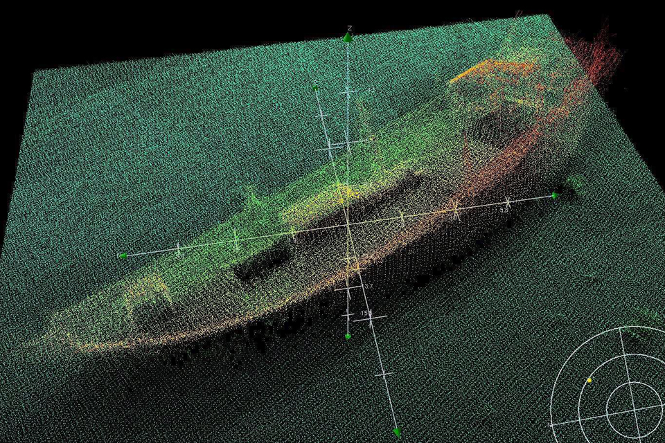 A three-dimensional graphical representation of a sunken dhow