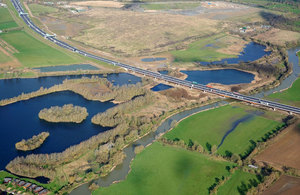 Aerial view of the Great Ouse viaduct on the new A14
