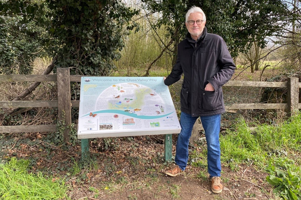 Great Ouse Valley Trust trustee Ian Jackson with one of the information boards