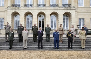 General Sir Nick Carter poses with Defence Chiefs from the Middle East on the steps of Lancaster House.
