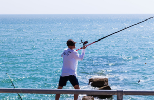 A man sea angling with a rod and line