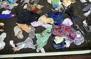 Some different kinds of waste, including clothing, food wrappers and soiled nappies