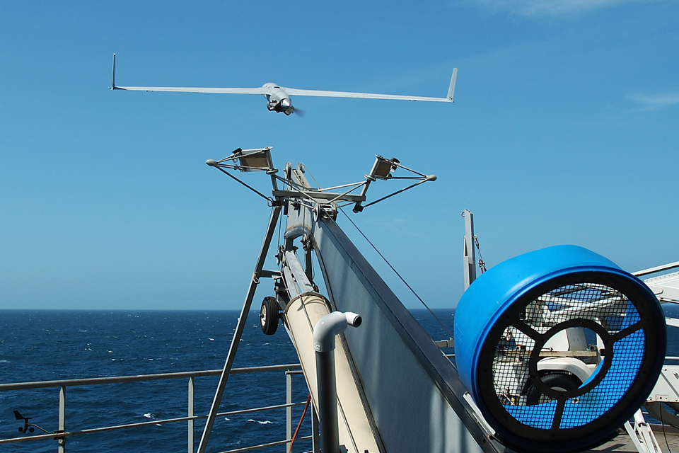 The ScanEagle is launched by a pneumatic catapult 