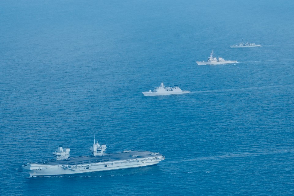 (from left) HMS Queen Elizabeth, HNLMS Evertsen, USS The Sullivans, and HMS Kent