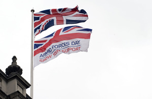 A flag flies for Armed Forces Day on Whitehall.