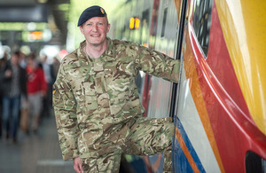 Lance Corporal Steve Leyland wearing his uniform to work at St Pancras International station in London [Picture: Sergeant Adrian Harlen, Crown copyright]