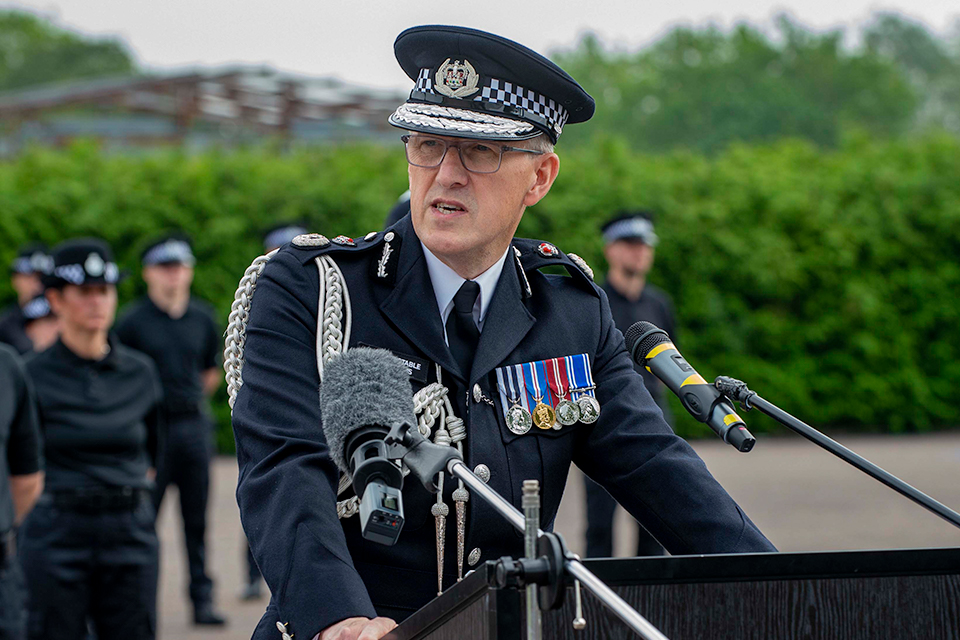 Ministry of Defence Police Chief Constable Andy Adams at new recruits pass out parade