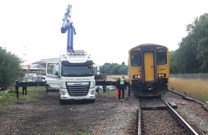 The train and lorry after the accident (image courtesy of Network Rail)