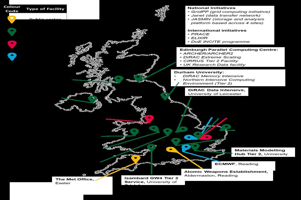 Map of UK includes UK supercomputers in the global top 500 and other large-scale computing infrastructure of a national or regional significance.