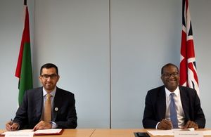 Kwasi Kwarteng and Sultan Ahmed Al Jaber sign a bilateral Memorandum of Cooperation on Industrial and Advanced Technologies Collaboration.