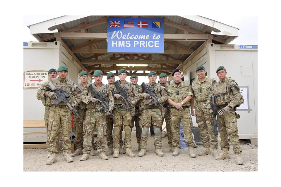 Admiral Sir Mark Stanhope with Royal Marines at Main Operating Base 'HMS Price' 