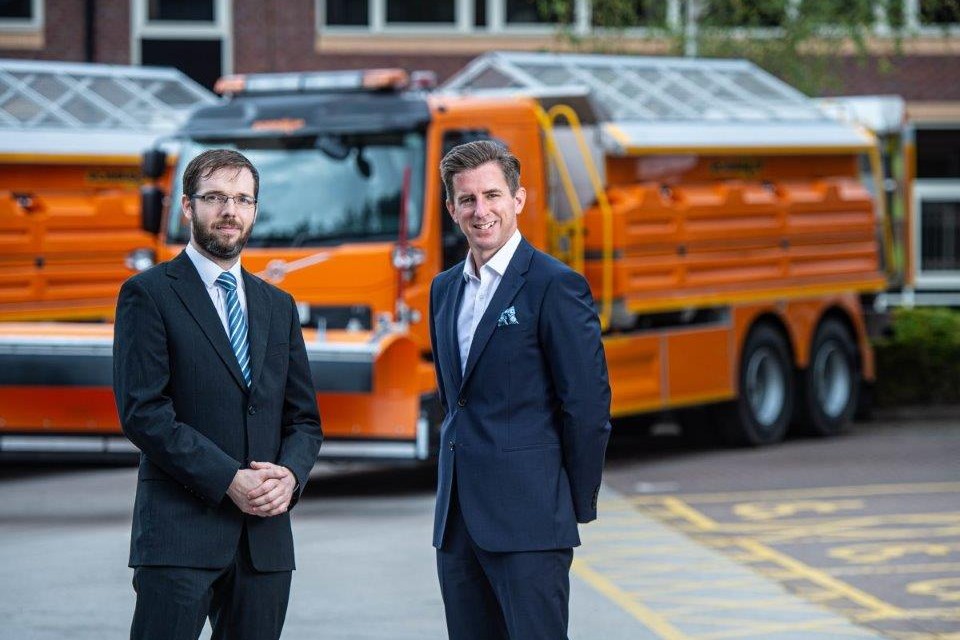 Duncan Smith, Acting Executive Director of Operations (pictured right) received the keys from Stephen McKeown, Managing Director of Romaquip, for the new 26-tonne Volvo gritters which will be patrolling the network this winter.