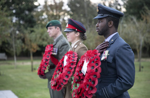 Military personnel with wreaths at the National Memorial Arboretum. MOD Crown Copyright