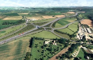 Визуализация предлагаемого перекрестка Мэтток-Три-Грин с видом на восток в сторону A378 и Wrantage