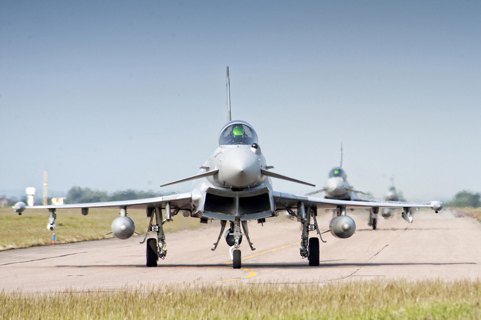 A Royal Air Force Typhoon FGR4 prepares to take off 
