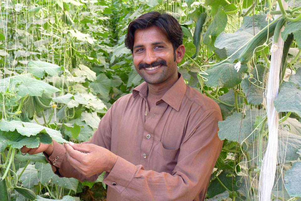 Muhammad Sajid, 25, who is now a successful farmer thanks to the training he received on growing seasonal vegetables