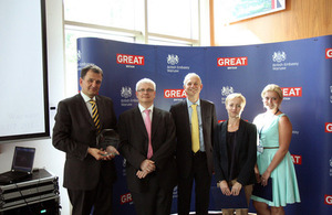 From left to right: Martin Oxley, Ambassador Robin Barnett, Minister David Lidington, Justyna Kubica and Diana Kwaczantiradze