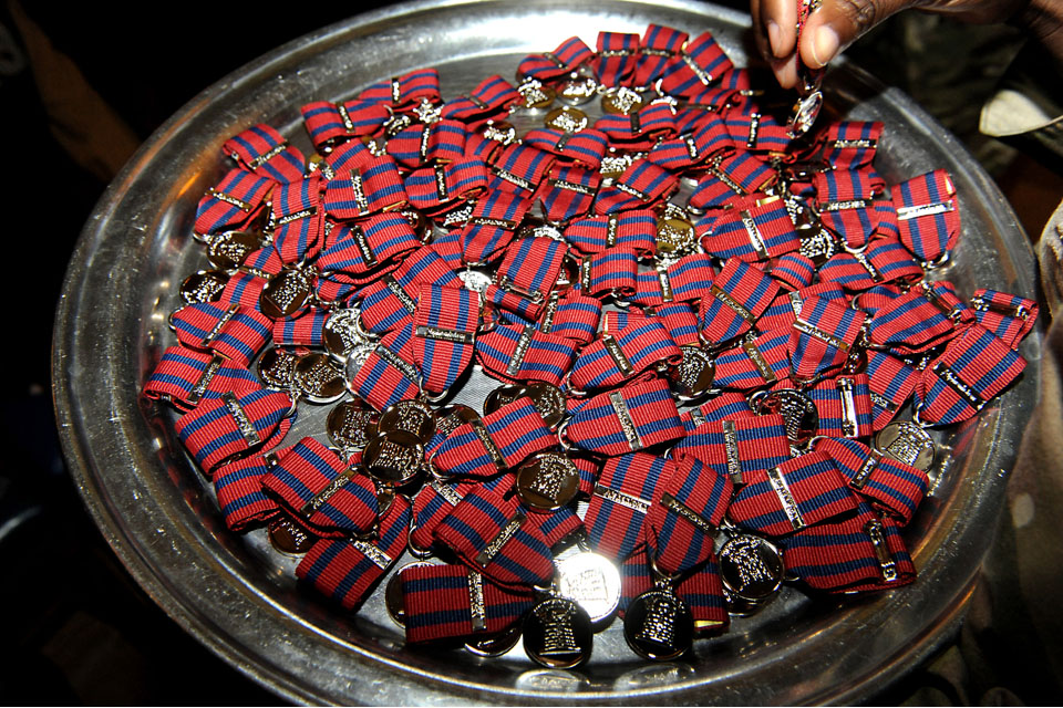 A plate of special medals awarded to the children