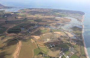 aerial view of a coastal managed realignment project at Medmerry, West Sussex