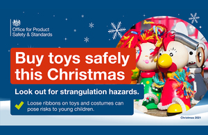 Buy toys safely this Christmas with warning message about loose parts that can cause choking hazards.