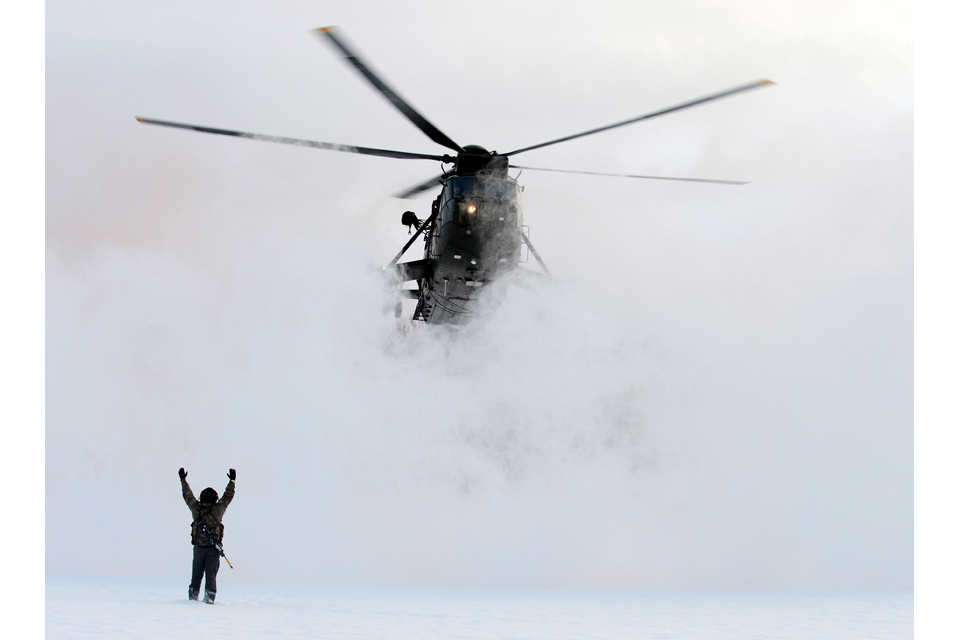 An 845 Naval Air Squadron Sea King Mk4 helicopter