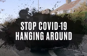 Stop COVID-19 hanging around campaign logo from video