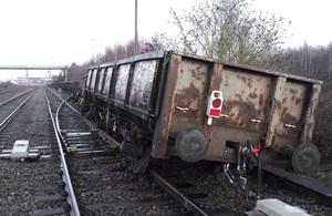 The derailed wagons at Toton South junction (courtesy of DB Cargo)