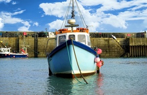 A fishing boat near a harbour