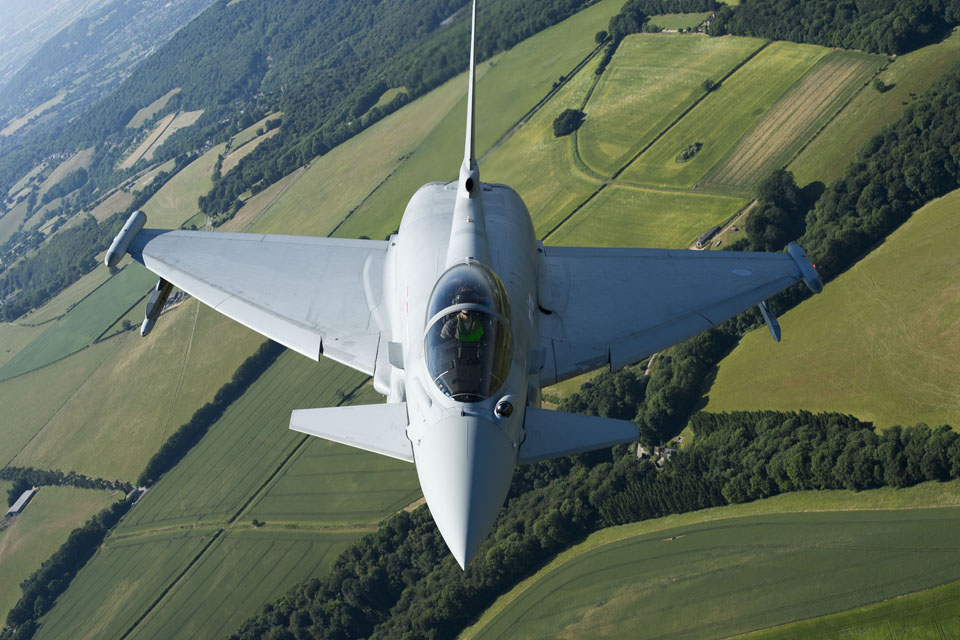 An RAF Typhoon jet in flight