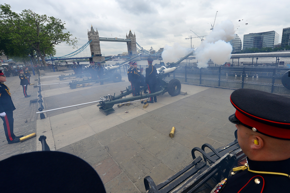 The Honourable Artillery Company fire a gun salute