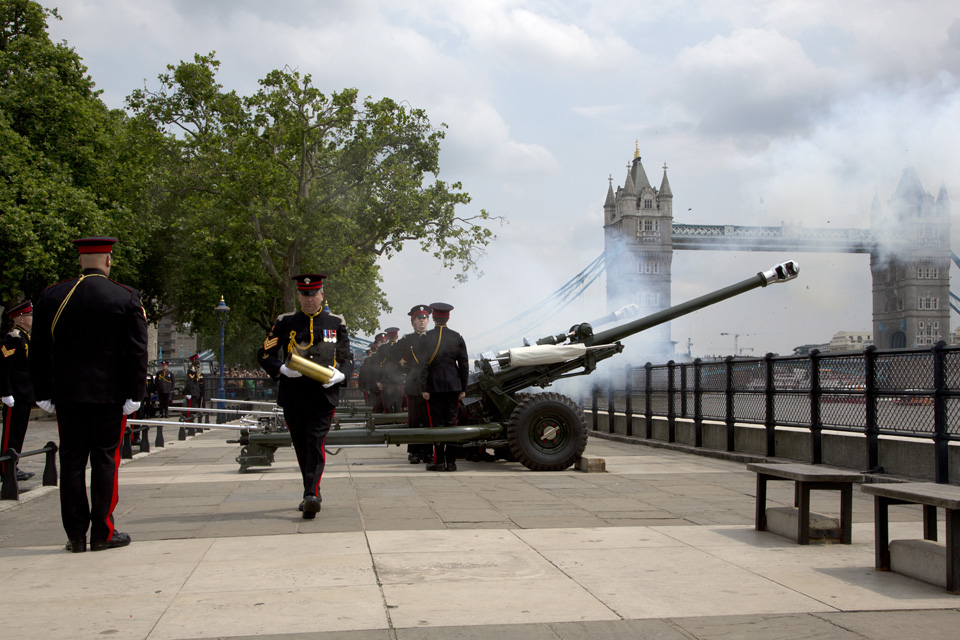 Soldiers from the Honourable Artillery Company fire a 62-gun salute