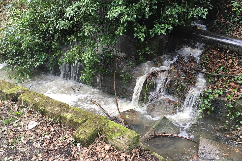 Image shows the raw sewage entering the Coundon Burn 