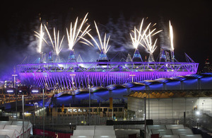 Fireworks over the Olympic stadium at the opening ceremony