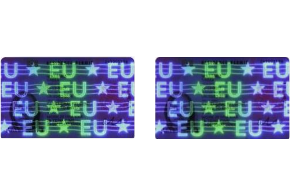 Image showing the two colour ultraviolet design. Biometric residence permits