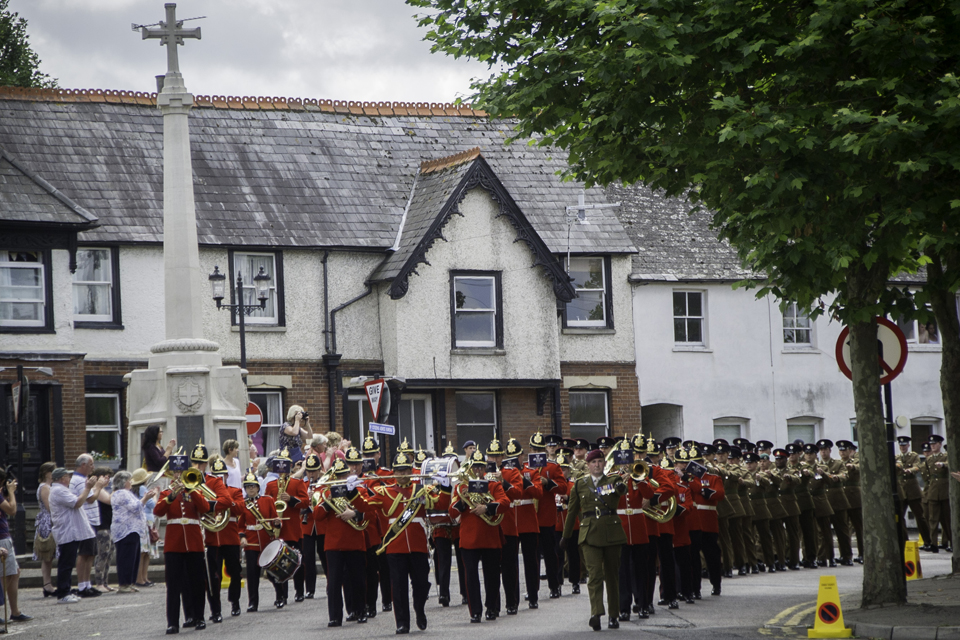 Soldiers parade through the streets of Saffron Walden