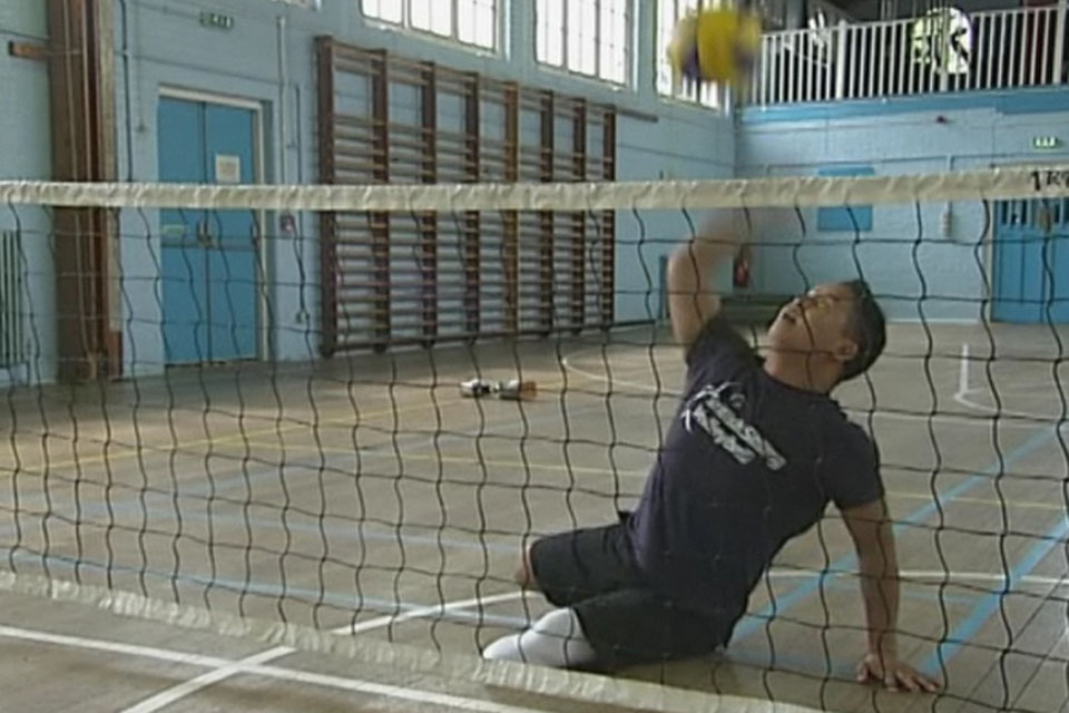 Lance Corporal Netra Rana competing in the Men's Sitting Volleyball 