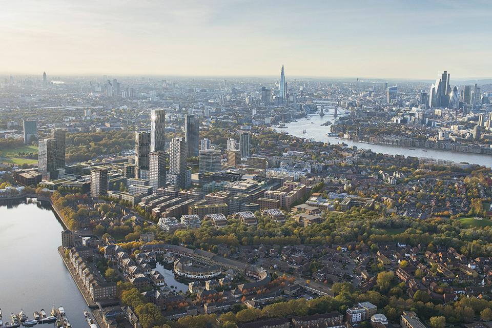 CGI-макет нового города под названием Canada Water в Лондоне.