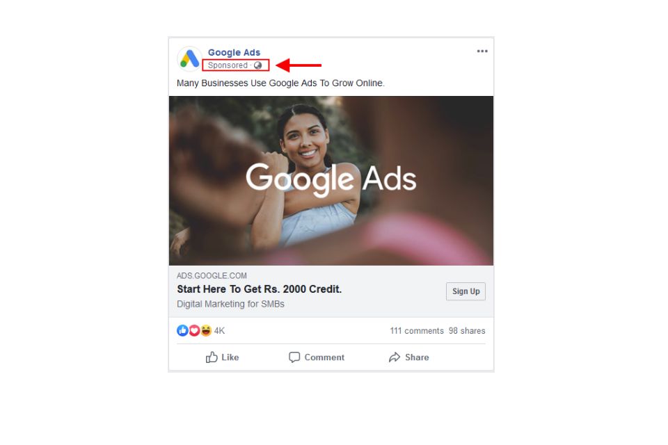 Example of social media display advertising