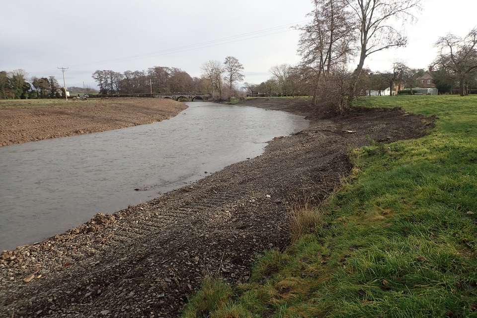 The River Lugg in Herefordshire bare of vegetation and bankside habitats